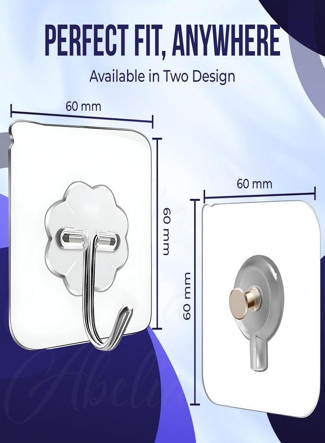 ABELIA 20 Pack Heavy Duty Self-Adhesive 10 Screw Hooks and 10 Hanging Wall Hooks as Strong Wall Hanging Solutions Without Drilling for Kitchen and Bathroom Accessories (Screw Hook Hanger, Trasparent) - Image 2